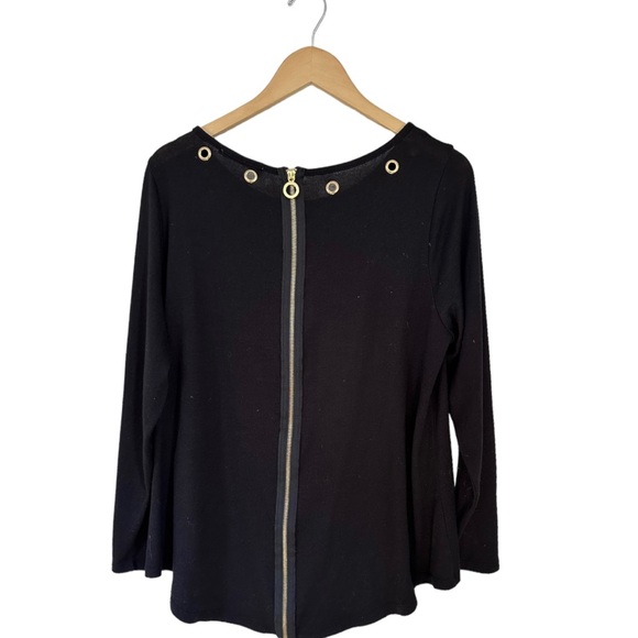 Belldini Black Knit Blouse Gold Rivets Neckline & Exposed Back Zipper Size 1X - Picture 9 of 13